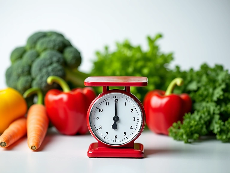 Verdure fresche e bilancia, simbolo di equilibrio nutrizionale