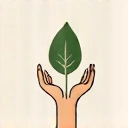 Icona che simboleggia l'alimentazione consapevole con una mano che tiene una foglia e un cuore.