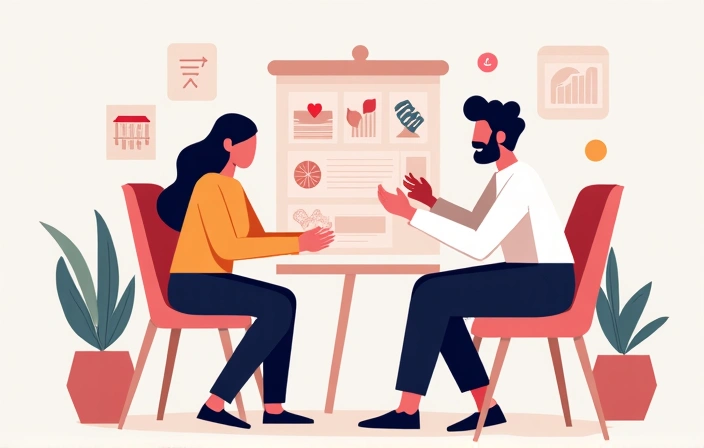 Illustrazione di una persona che riceve consigli nutrizionali personalizzati da un professionista, con grafici e dati sullo sfondo.